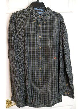 Tommy Hilfiger Shirt Men's XL LS Button Blue / Green Plaid 100% Cotton Logo #O14